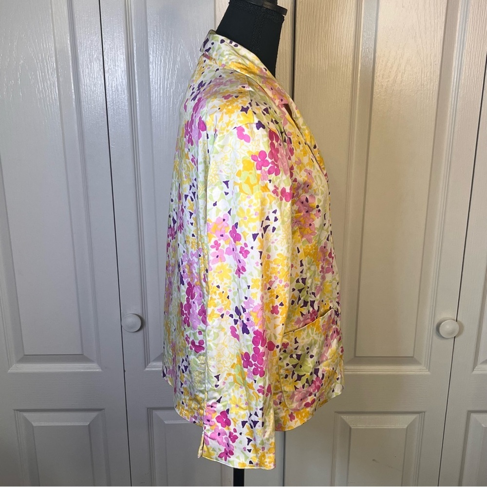 Erin London stretch floral open front blazer cotton blends Sz M vintage Spring - Picture 5 of 8